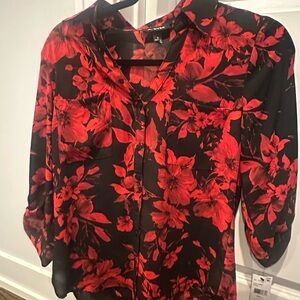 A. Byer Red Floral Blouse on Black
